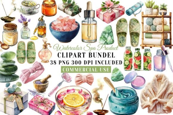 Download Watercolor Spa Product Clipart Bundle - Spa Collection