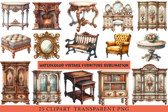 Download Vintage Furniture Watercolor Clipart - Premium Resources