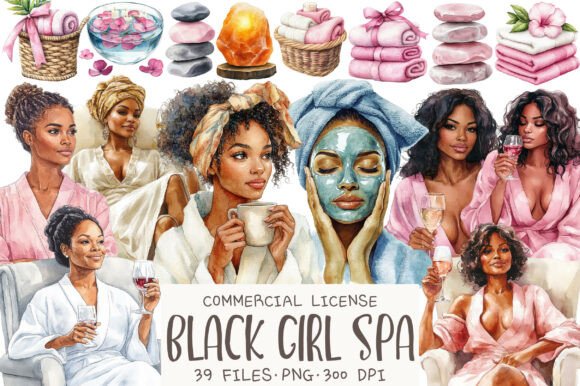 Download Black Girl Spa Day Watercolor Clipart - Spa Collection